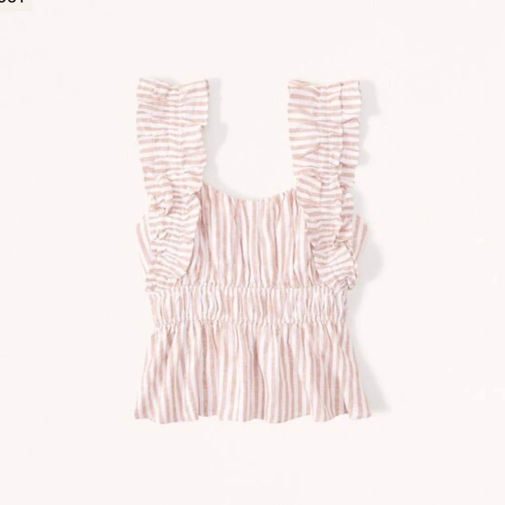 Abercrombie & Fitch Ruffle Strap Linen-Blend Babydoll Top - Striped
